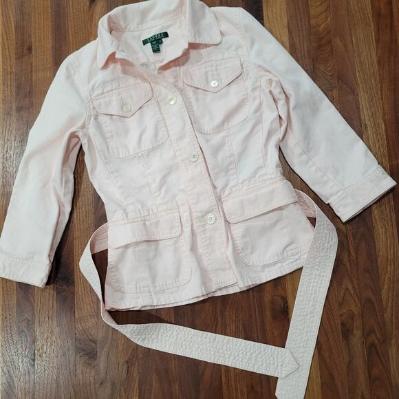 Lauren Ralph Lauren Cotton Linen Blend Belted Pastel Pink Coat Size Small - Picture 3 of 9